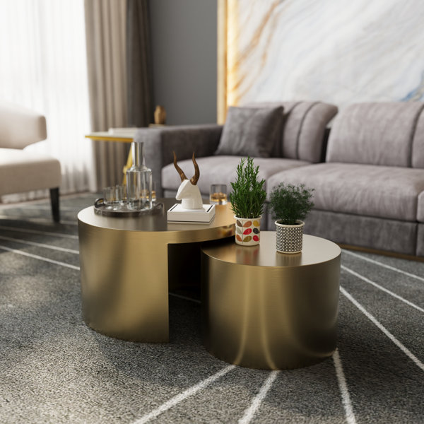 Mercer41 Gold Nesting Coffee Table Round Living Room Table Set